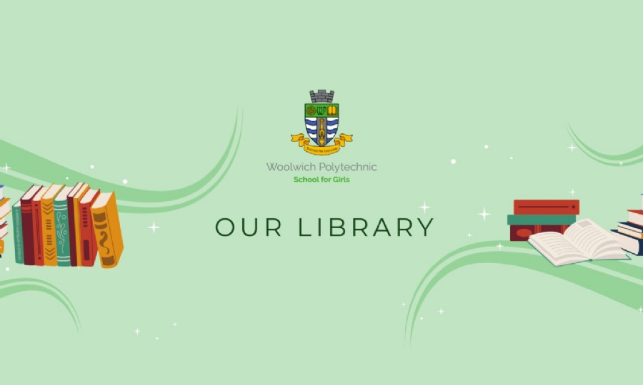 Light green background of our school logo and vector illustrations of colourful books